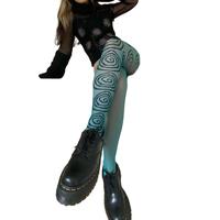 Women Y2K Printed Tights Sexy Sheer Mesh Leggings Pants Bodycon Bottoms 90S Vintage Stretchy Pants Harajuku Comfortable Tight...