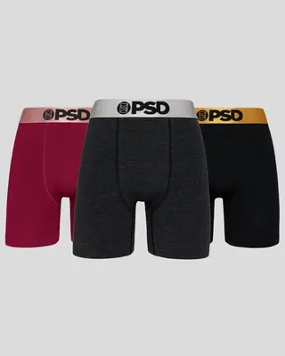 PSD Men's Metallic Solids Cotton Boxer Brief 3-Pack - Breathable and Moisture-Wicking with 7 Inch Inseam Elastic Menswear