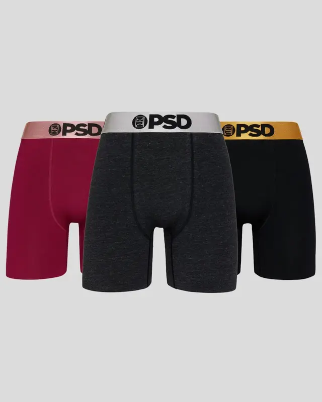 PSD Men's Metallic Solids Cotton Boxer Brief 3-Pack - Breathable and Moisture-Wicking with 7 Inch Inseam Elastic Menswear