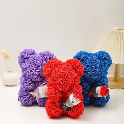 Artificial Rose Bear, 1 Count Artificial Rose Bear with Flower, Decoration Flowers for Home Festival Wedding