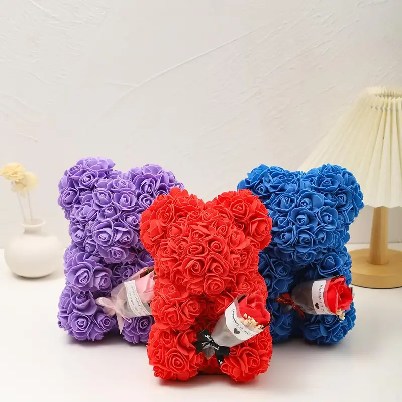 Artificial Rose Bear, 1 Count Artificial Rose Bear with Flower, Decoration Flowers for Home Festival Wedding