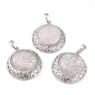 Natural Quartz Crystal Pendants with Hollow Platinum Brass Findings
