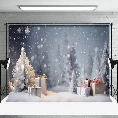 Aperturee Winter Snowflake Pine Trees Gifts Christmas Backdrop - Aperturee