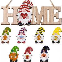Interchangeable Seasonal Welcome Sign, 9 Counts/set Including 1 Count Hanging Sign & 8 Counts Detachable Gnome Magnet Holida...