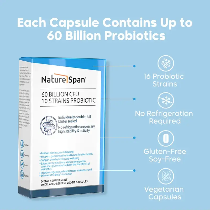 60 BILLION CFU10 STRAINS PROBIOTIC，Supports gut health and addresses abdominal bloating| Suitable for both men and women，...