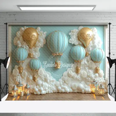 Aperturee White Floral Hot Air Balloon Cake Smash Backdrop | Photo Booth Background | Photo Studio Backdrop | Professional Ph...