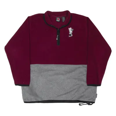 DISNEY Minnie Mouse Fleece Maroon 90s 1/4 Zip Womens XL