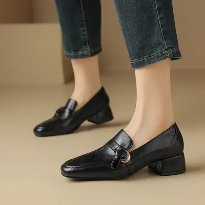CHIKO River Square Toe Block Heels Loafers Shoes