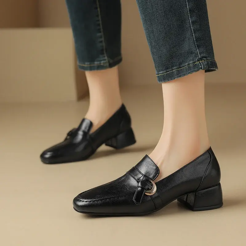 CHIKO River Square Toe Block Heels Loafers Shoes