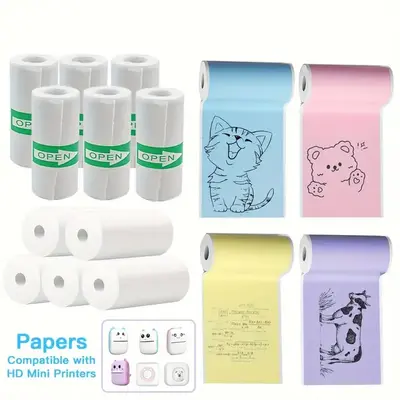 Label Thermal Paper, 3/5/10 Rolls Self Adhesive/Non Adhesive Mini Printer Paper, Office Accessories, Desk Accessories Printi...