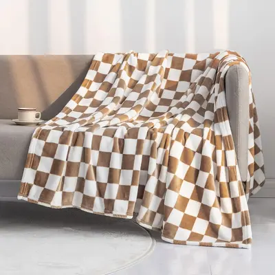 Checkerboard Grid Pattern Throw Blankets, Rectangle Soft Flannel Air-conditioning Quilt, Portable Throw Blanket for Home Couc...