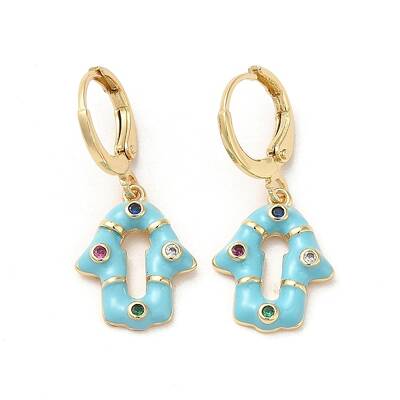 Hamsa Hand Real 18K Gold Plated Brass Dangle Hoop Earrings