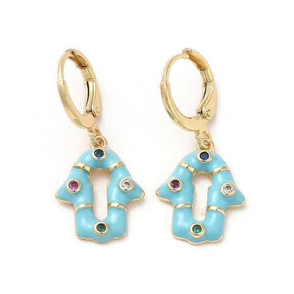 Hamsa Hand Real 18K Gold Plated Brass Dangle Hoop Earrings