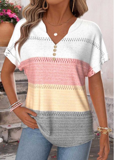 Modlily Multi Color Tummy Coverage Geometric Print T Shirt - M