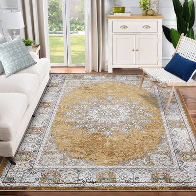 Garvee Vintage Area Rugs, Washable Rug for Living Room, Floral Print Rug, Vintage Rug Distressed Indoor Traditional Mat, Fold...