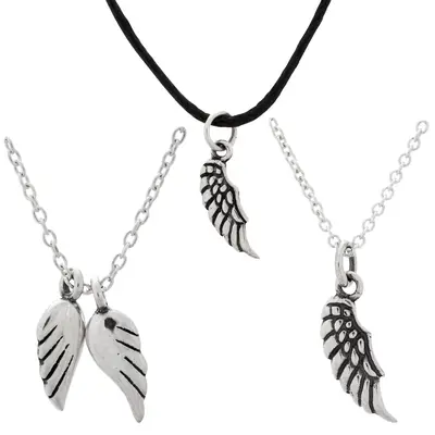 Angels By My Side Sterling Necklace - Angel Wing on Black Cord