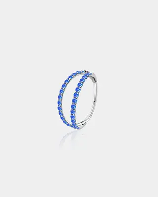 20G CZ Double Hoop Segment Nose Ring - Blue CZ / 9mm