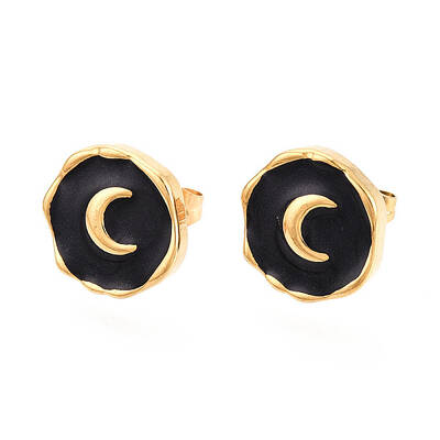 Nuggets with Moon 304 Stainless Steel Enamel Stud Earrings