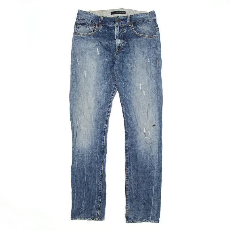 CALVIN KLEIN JEANS Distressed Jeans Blue Denim Slim Straight Mens W32 L34