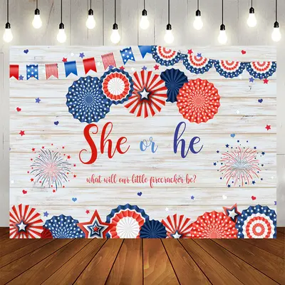 Aperturee 4Th of July Gender Reveal Baby Shower Wooden Backdrop