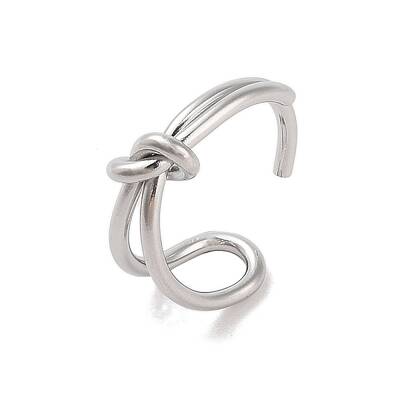 Non-Tarnish Simple Knotted 304 Stainless Steel Open Cuff Ring for Women Men