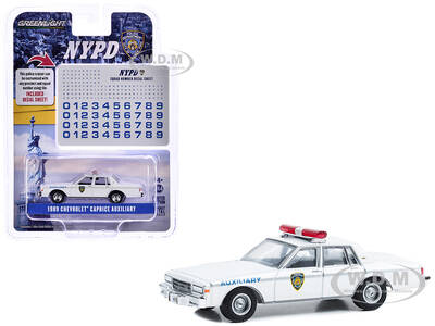 1989 Chevrolet Caprice New York Police Department (NYPD) White with NYPD Squad Number Decal Sheet Hobby Exclusive Series 1/64...