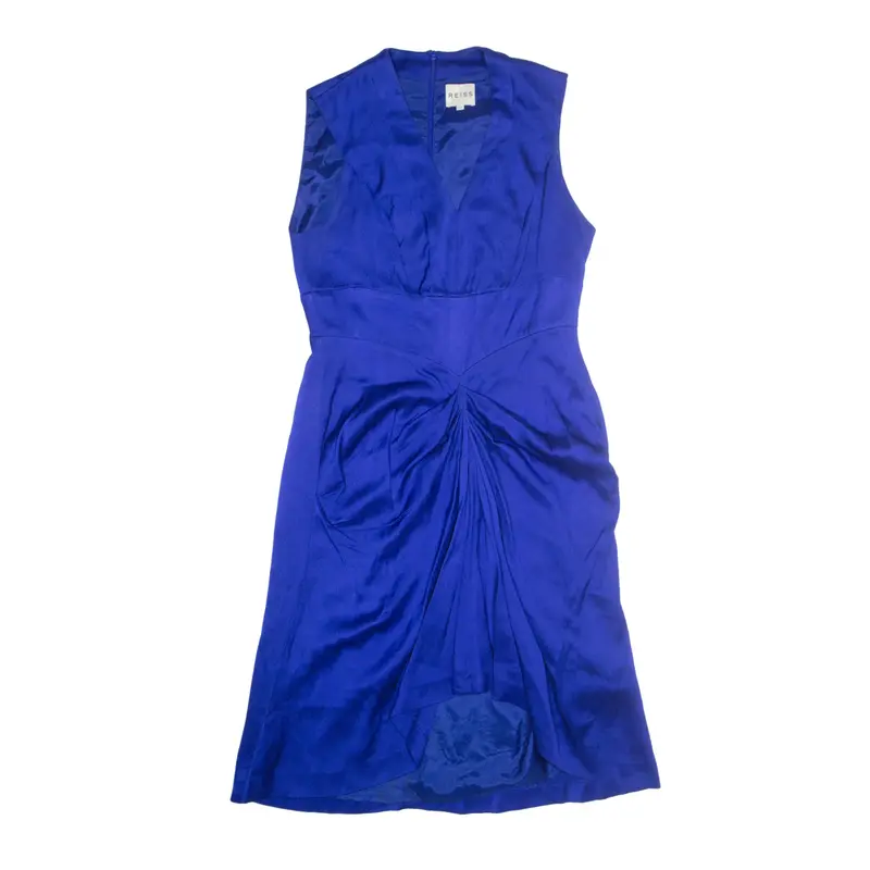 REISS Ruched Day Dress Blue Sleeveless Knee Length Womens UK 10