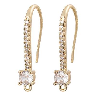 Brass Micro Pave Clear Cubic Zirconia Earring Hooks