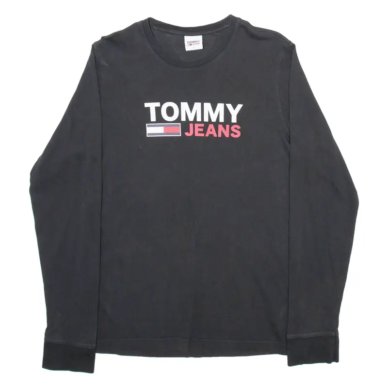 TOMMY HILFIGER Mens T-Shirt Black Long Sleeve S