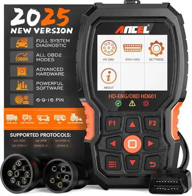 ANCEL Heavy Duty Truck Scanner HD601 All System Diesel Diagnostic Scan Tool, Check Engine for Truck & Car 2 in 1 Code Reader ...