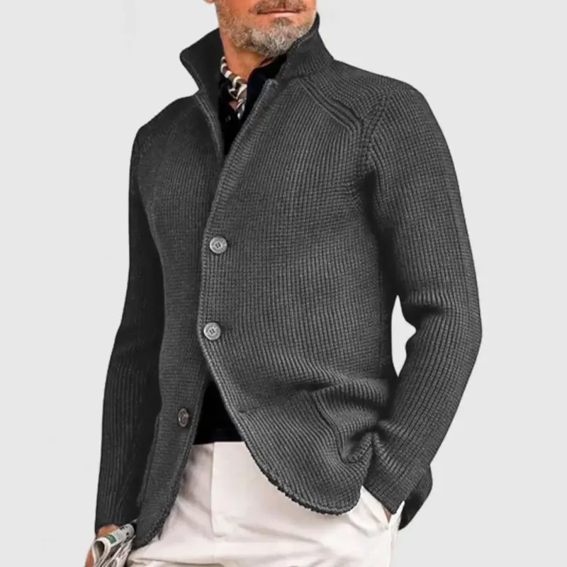 Mens Sweater Blazer Knitted Cardigan Sweater Sport Coat Casual Warm Stand Collar Chunky Button Down Wool Suit Jacket