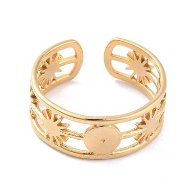 Ion Plating(IP) 304 Stainless Steel Sun Open Cuff Ring for Women