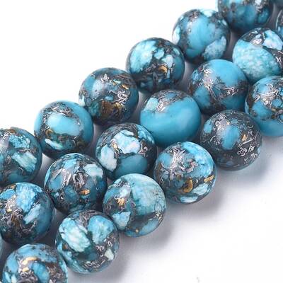 Assembled Synthetic Silver Line Turquoise Beads Strands