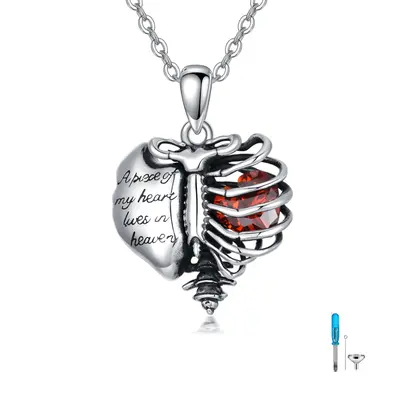 Sterling Silver Cubic Zirconia Heart Urn Necklace for Ashes with Engraved Word
