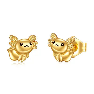 14K Gold Axolotl Stud Earrings