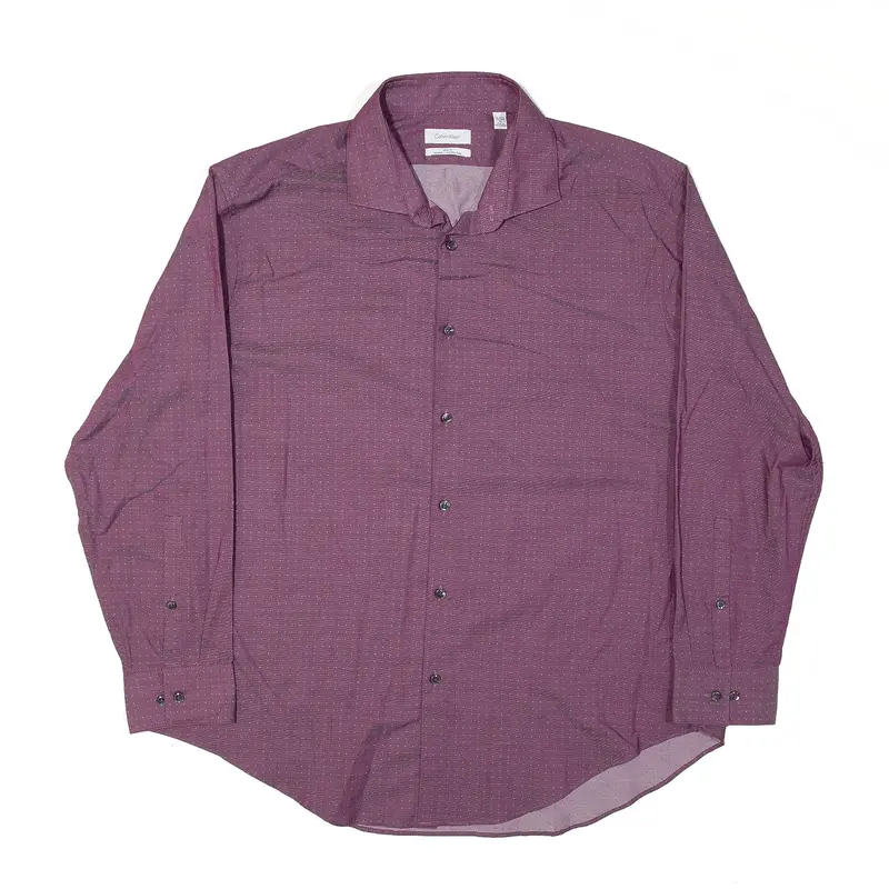 CALVIN KLEIN Slim Fit Shirt Maroon Spotted Long Sleeve Mens XL