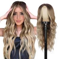 ZIHAN Women's Blonde Wavy Lace Front Wig with Dark Root | Natural-Looking Heat-Resistant Synthetic Hair | Charming Daily & Pa...