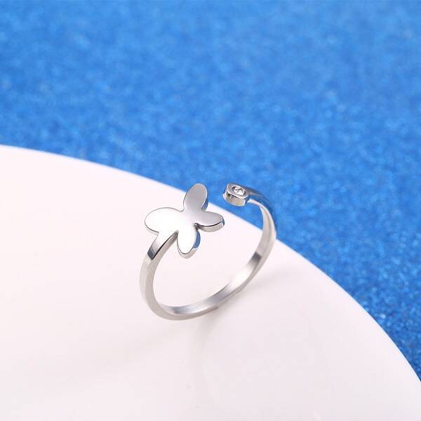Stylish Adjustable Stainless Steel Butterfly Cuff Rings for Women