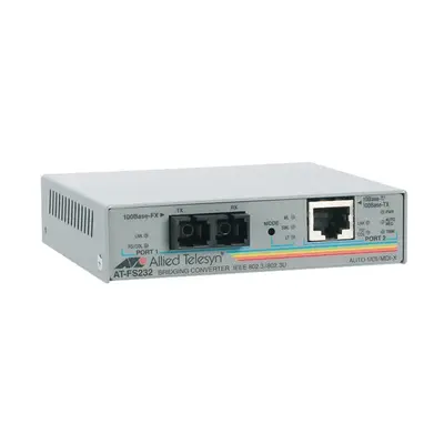 AT-FS232-20 Allied Telesis 10/100TX (RJ-45) to 100FX (SC) 2-Port Unmanaged Switch with Enhanced Missing Link