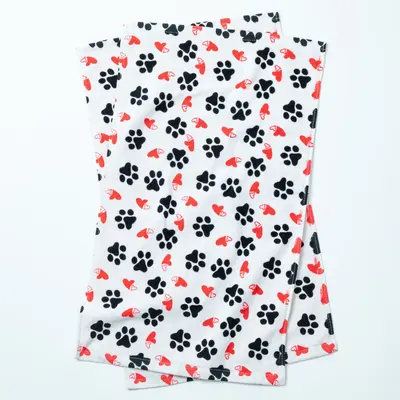 Paw Print Bath Hand Towels - Set of 2 - Hearts & Paws