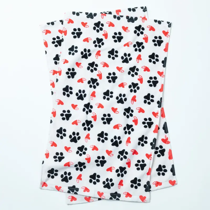 Paw Print Bath Hand Towels - Set of 2 - Hearts & Paws