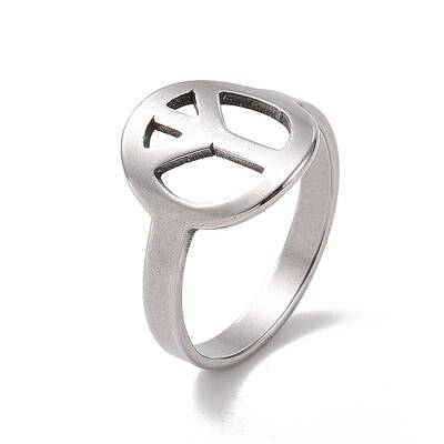 Non-Tarnish 201 Stainless Steel Peace Sign Finger Ring