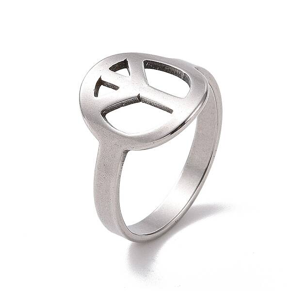 Non-Tarnish 201 Stainless Steel Peace Sign Finger Ring