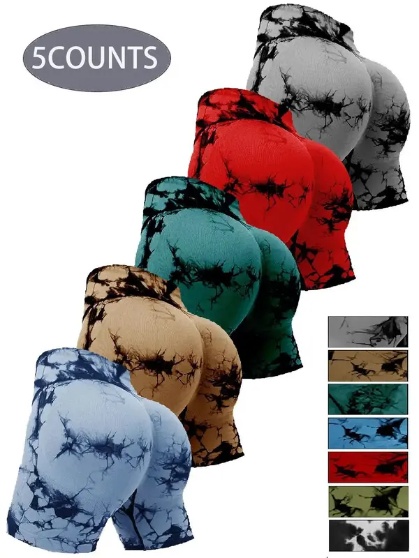 Women's Tie Dye Print High Waist Sports Shorts, Fitness Yoga Sports Support Compression Gym Shorts, Indoor and Outdoor Women'...