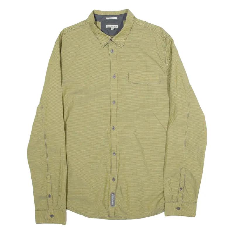 CALVIN KLEIN JEANS Modern Fit Mens Shirt Green Gingham Long Sleeve L