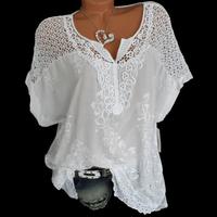 European and American Fashion Women's Wear Lace V-neck Embroidery Short Sleeve Batwing Shirt