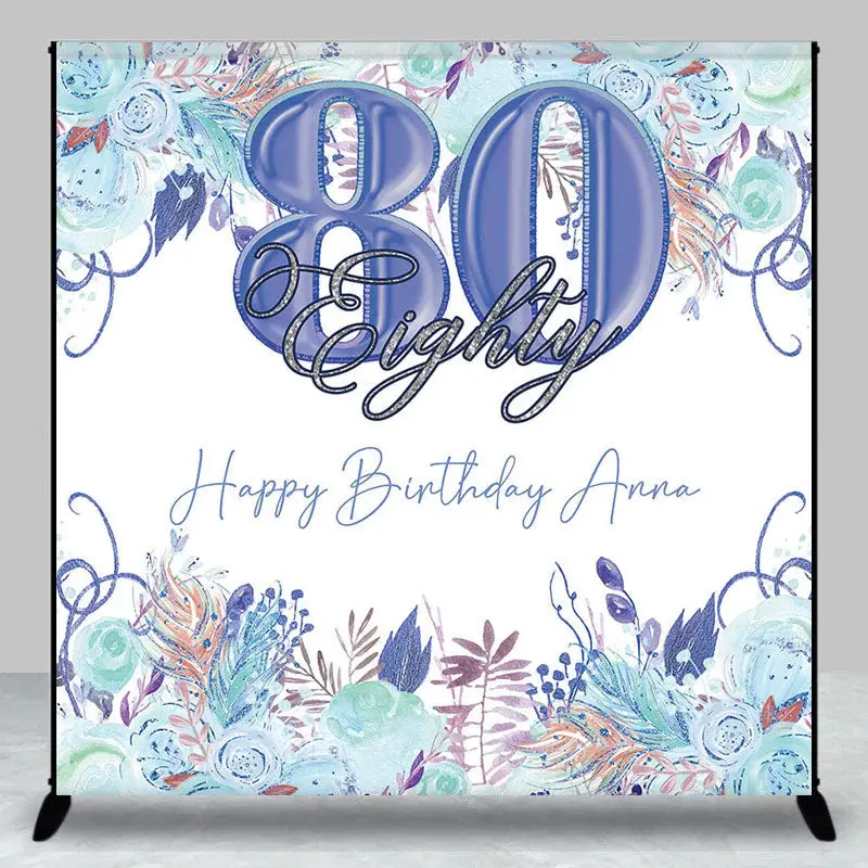 Custom Floral Boho Leaves 80th Birthday Backdrop - Aperturee