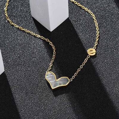 304 Stainless Steel Pave Natural Colorful Shell Heart Pendant Necklaces for Women
