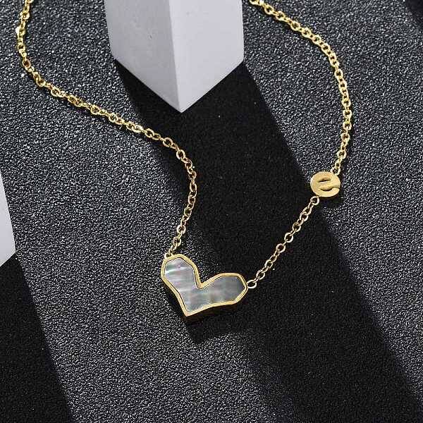 304 Stainless Steel Pave Natural Colorful Shell Heart Pendant Necklaces for Women