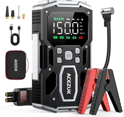 ACEZUK 3000-6000A (All Gas/10.0L Diesel) Portable Car Jump Starter with Air Compressor, 150PSI Jump Starter (All Gas/10.0L Di...